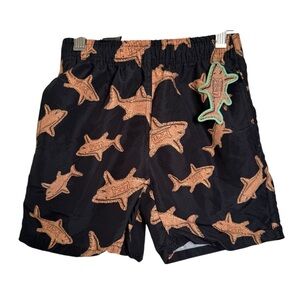 UZZI Boys Swim Trunks Size Small NWT Black Beige Shark Print